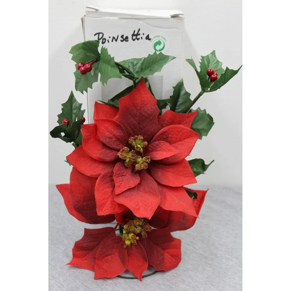 PartyLite Holly Poinsettia Red Green Floral Ring P0092 Christmas Decor 12in